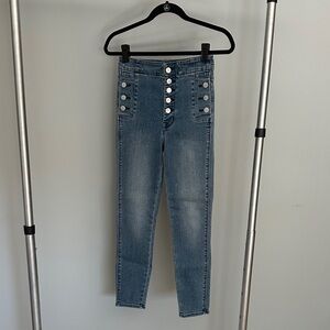 J Brand High-Rise Blue Button-Front Jeans with Decorative Side Buttons